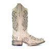 CORRAL Women's White Glitter Inlay/Crystals Square Toe Wedding Boot (A3397-LD)