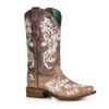 CORRAL Women's Glow Collection Brown/White Embroidery Western Boots (A4063)