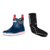 XTRATUF Mens Ankle Deck Rubber Navy/Red Size 12 Boot With KORKERS I-Drain Neoprene 3.5mm Black Size L Guard Sock