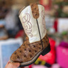 OLD WEST Toddler's All Over Leatherette Material Broad Square Toe Brown Ostrich Print Foot/White Shaft Boots (VB1074)