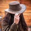 OUTBACK TRADING Iron Bark Brindle Brown Leather Hat (1377-BDL)