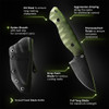 GRITR Scout Outdoor Camping EDC Drop Point Fixed Blade Knife w/ Kydex Sheath, OD Green