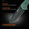 GRITR Mini Folding Knife w/ 2.75" D2 Steel Blade, G10 Scales, Pocket Clip, Green