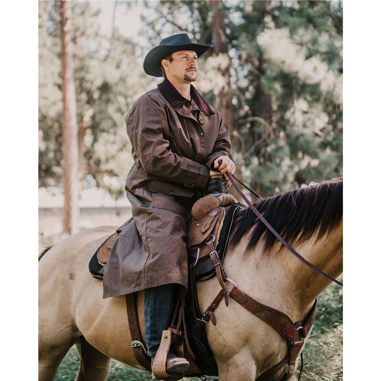 OUTBACK TRADING Mens Wax Cotton Waterproof Long Western Bronze