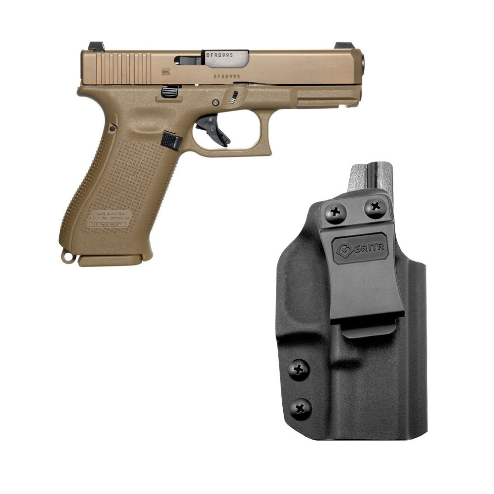 GLOCK 19X 9mm Tan Semi-Auto Pistol and GRITR Glock IWB Right Hand