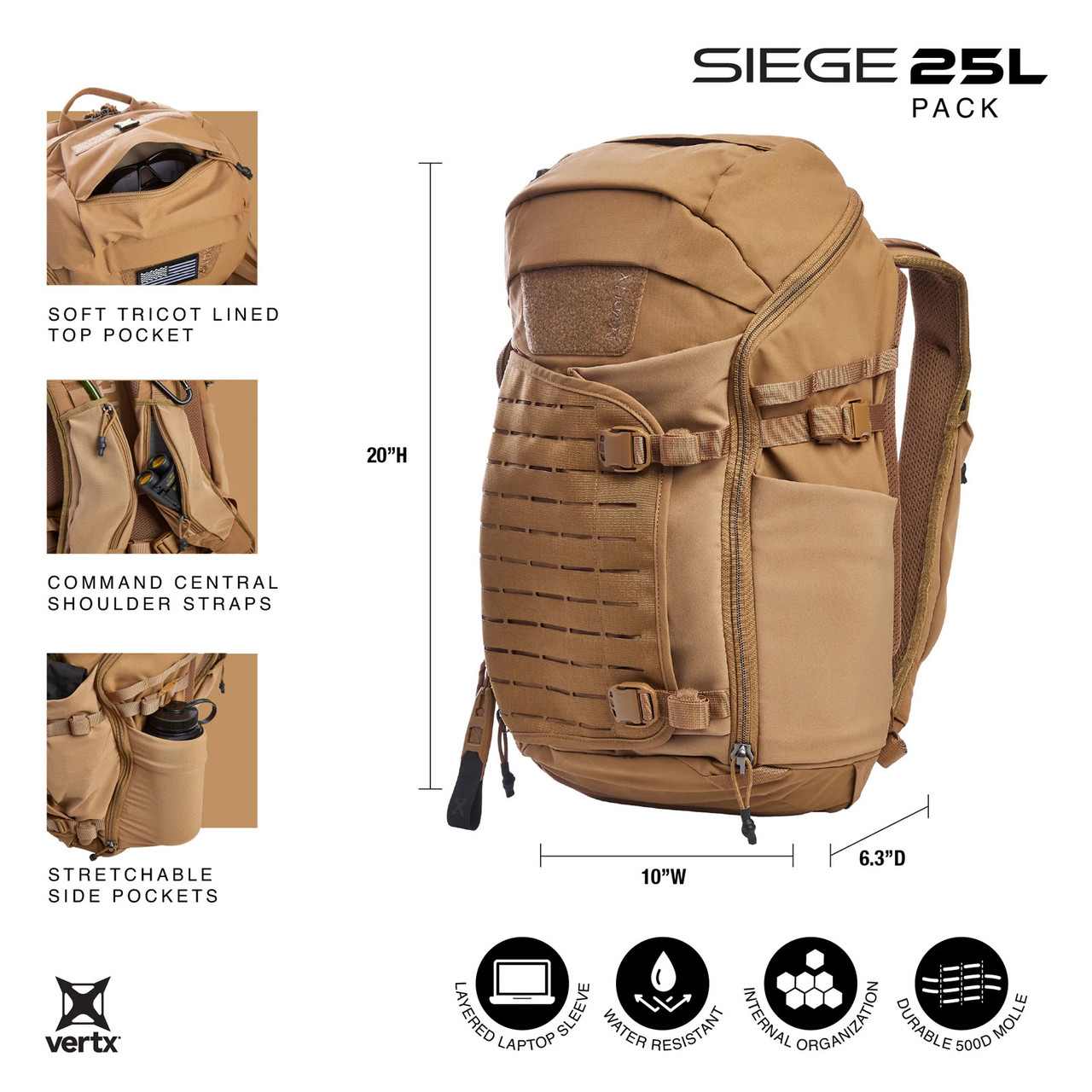 VERTX Siege 25L Tactical Sling Backpack F1-VTX5307-CO