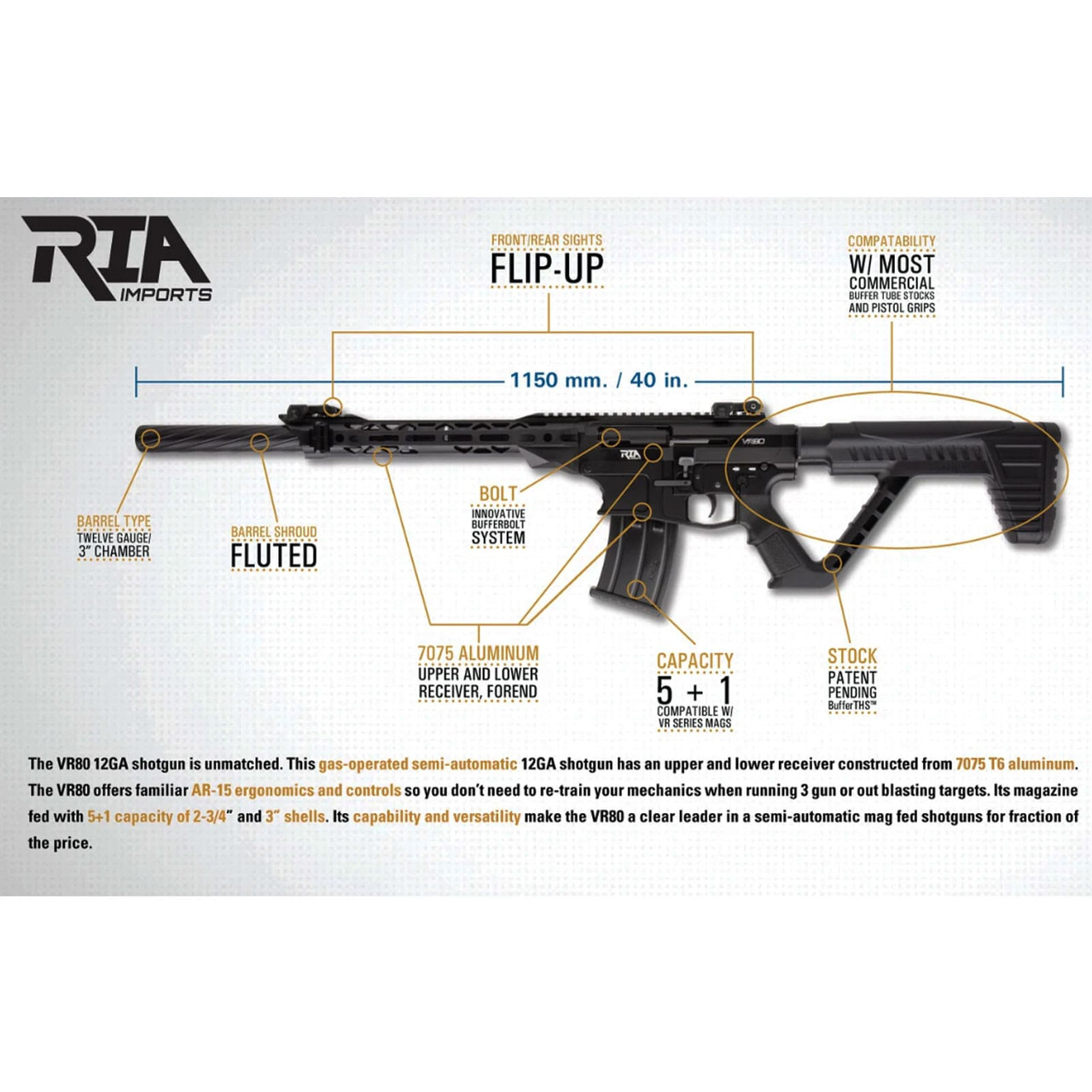 ARMSCOR VR80 12Ga LH Semi-Auto Shotgun VR80LH