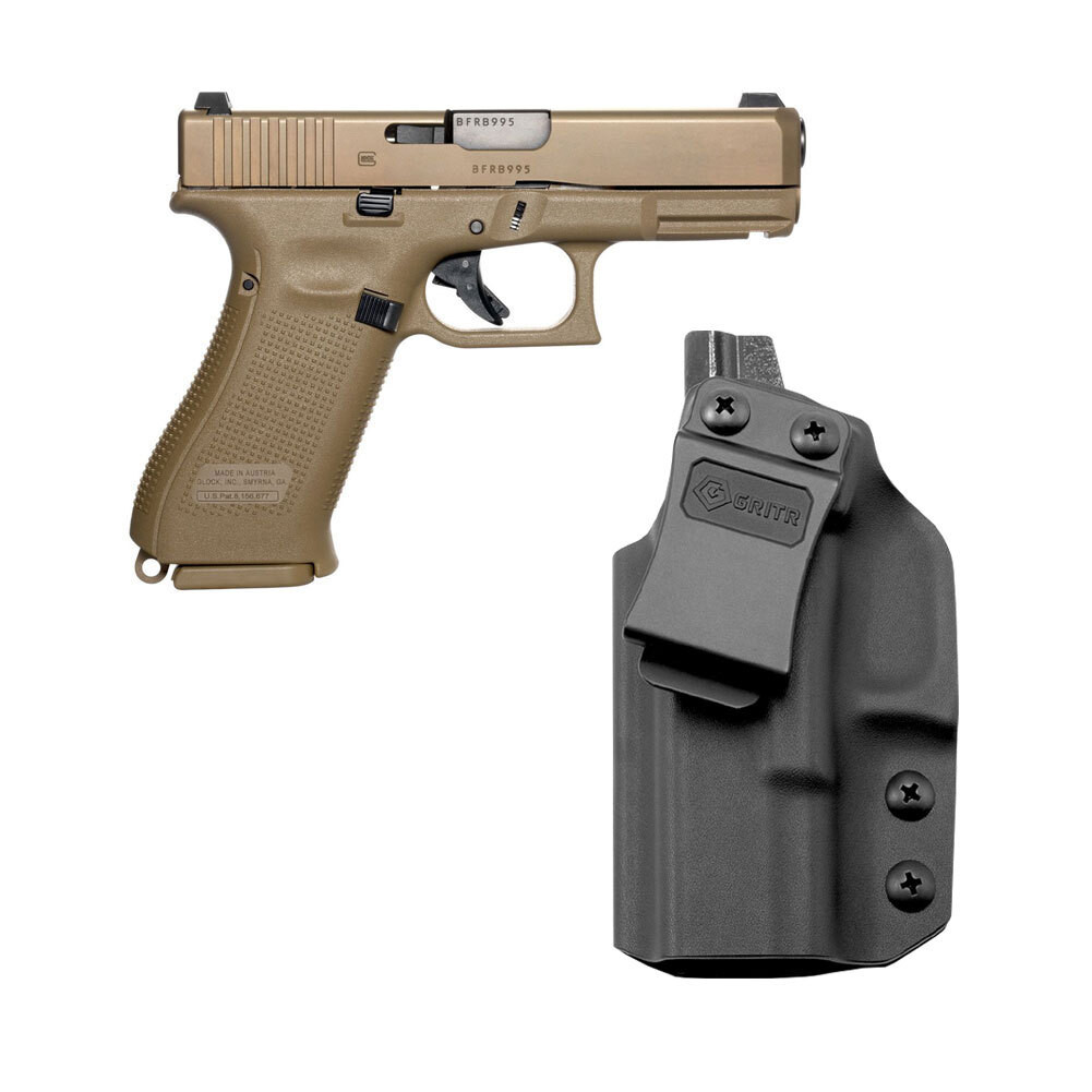 GLOCK 19X 9mm Tan Semi-Auto Pistol and GRITR Glock IWB Left Hand