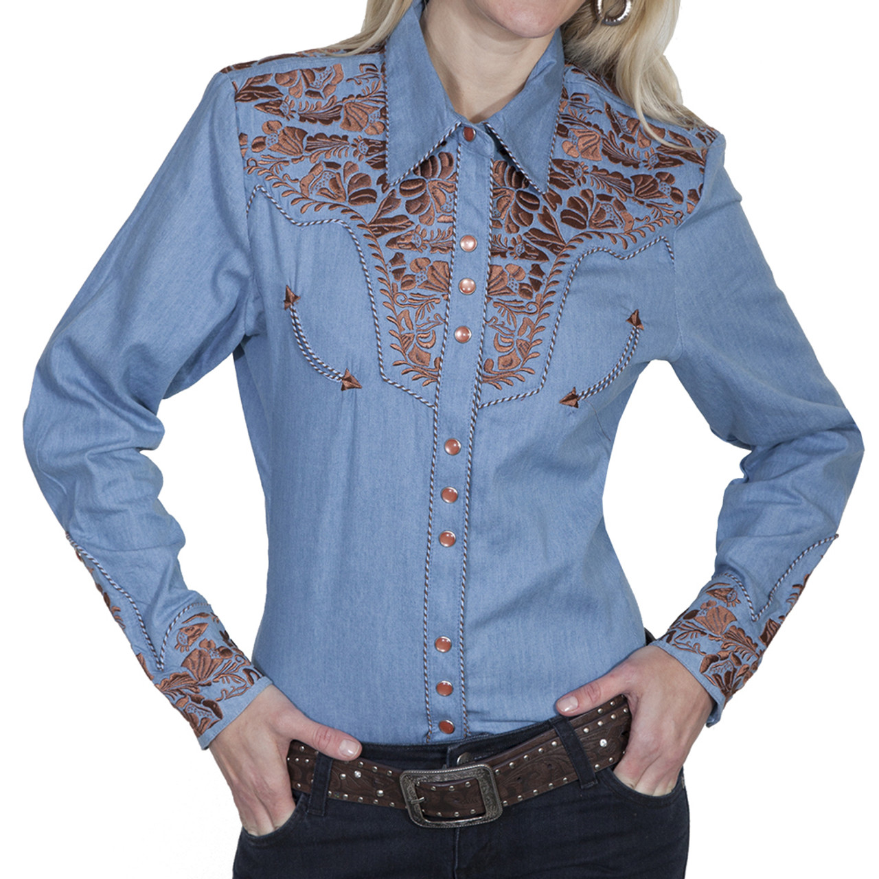 Product Name: Scully Women's Floral Embroidered Long Sleeve Western Shirt