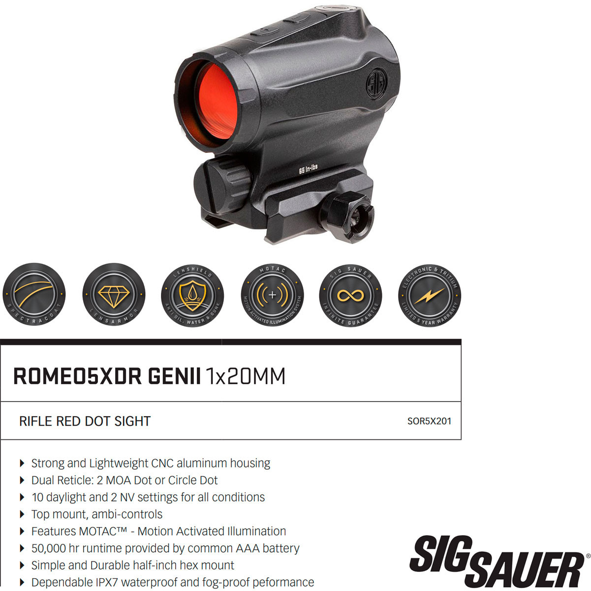 SIG SAUER Romeo 5 XDR Gen II Red Dot Sight SOR5X201