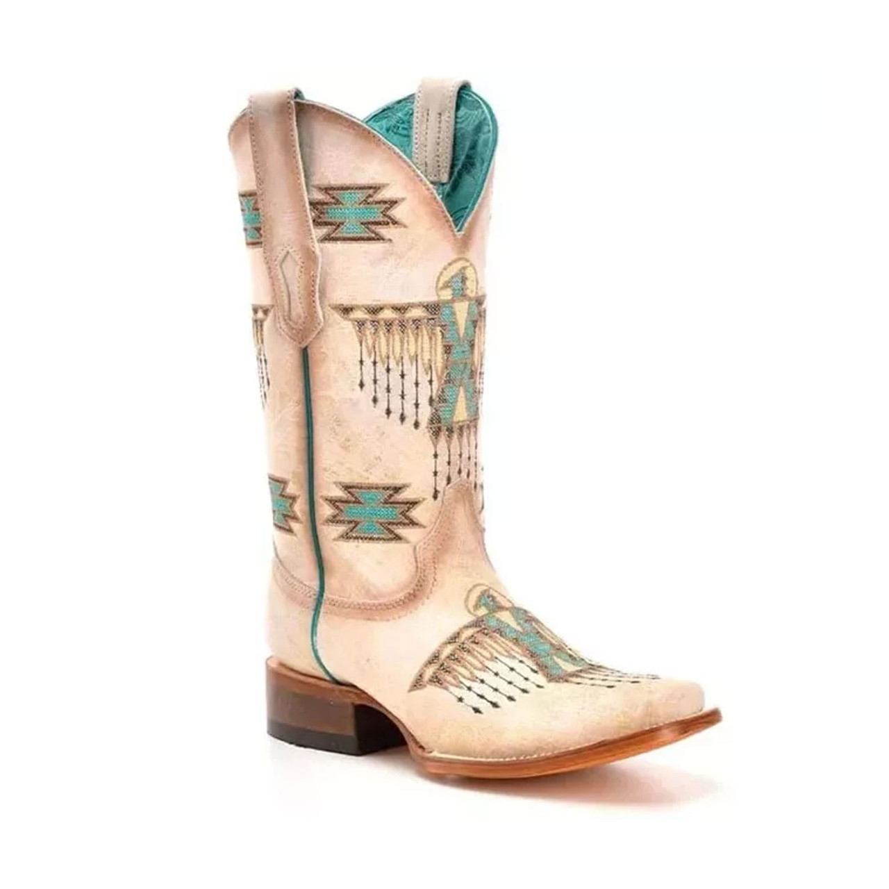 CORRAL White-Turquoise Embroidery Western Boots Z5219