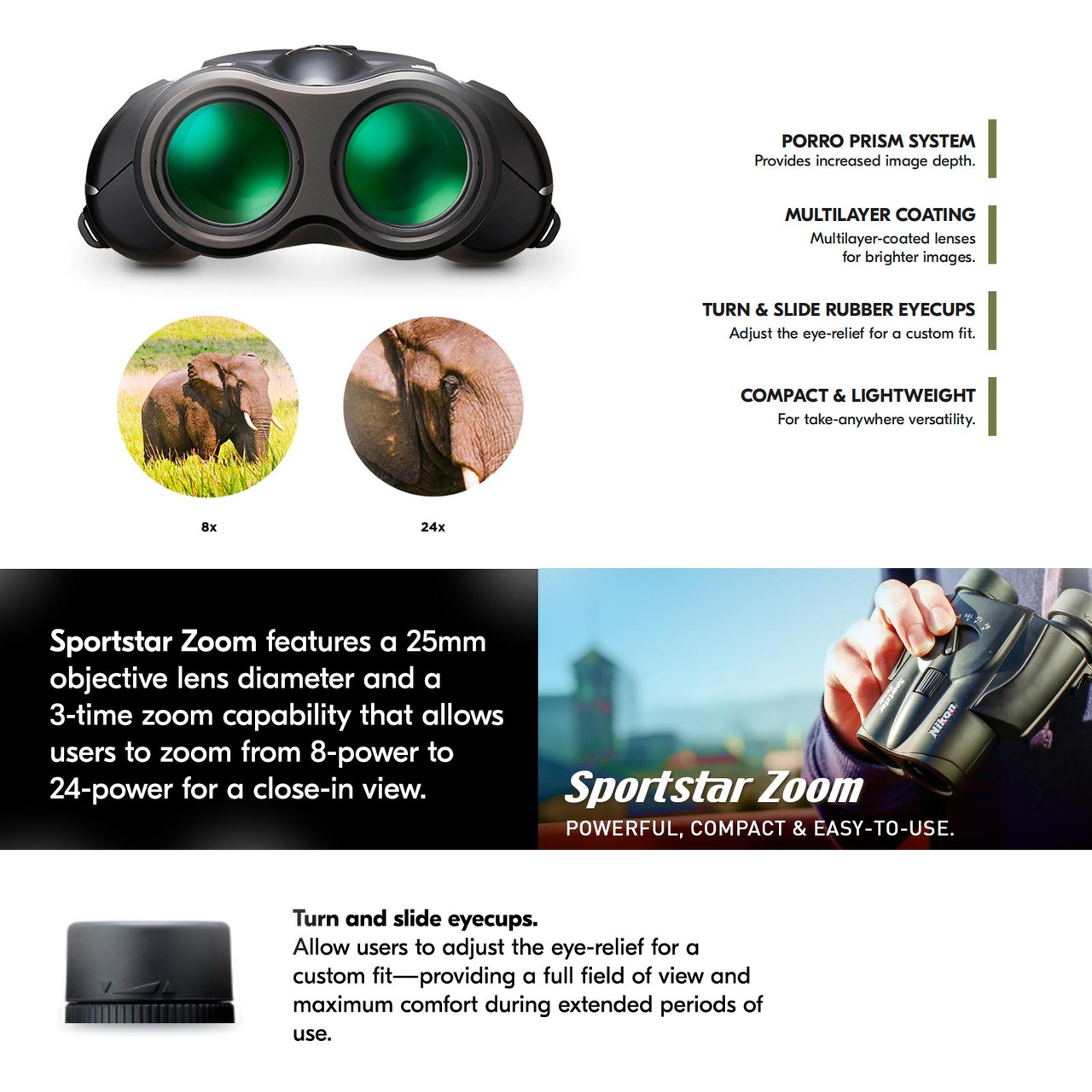 NIKON Sportstar Zoom 8-24x25 Black Binocular 16736
