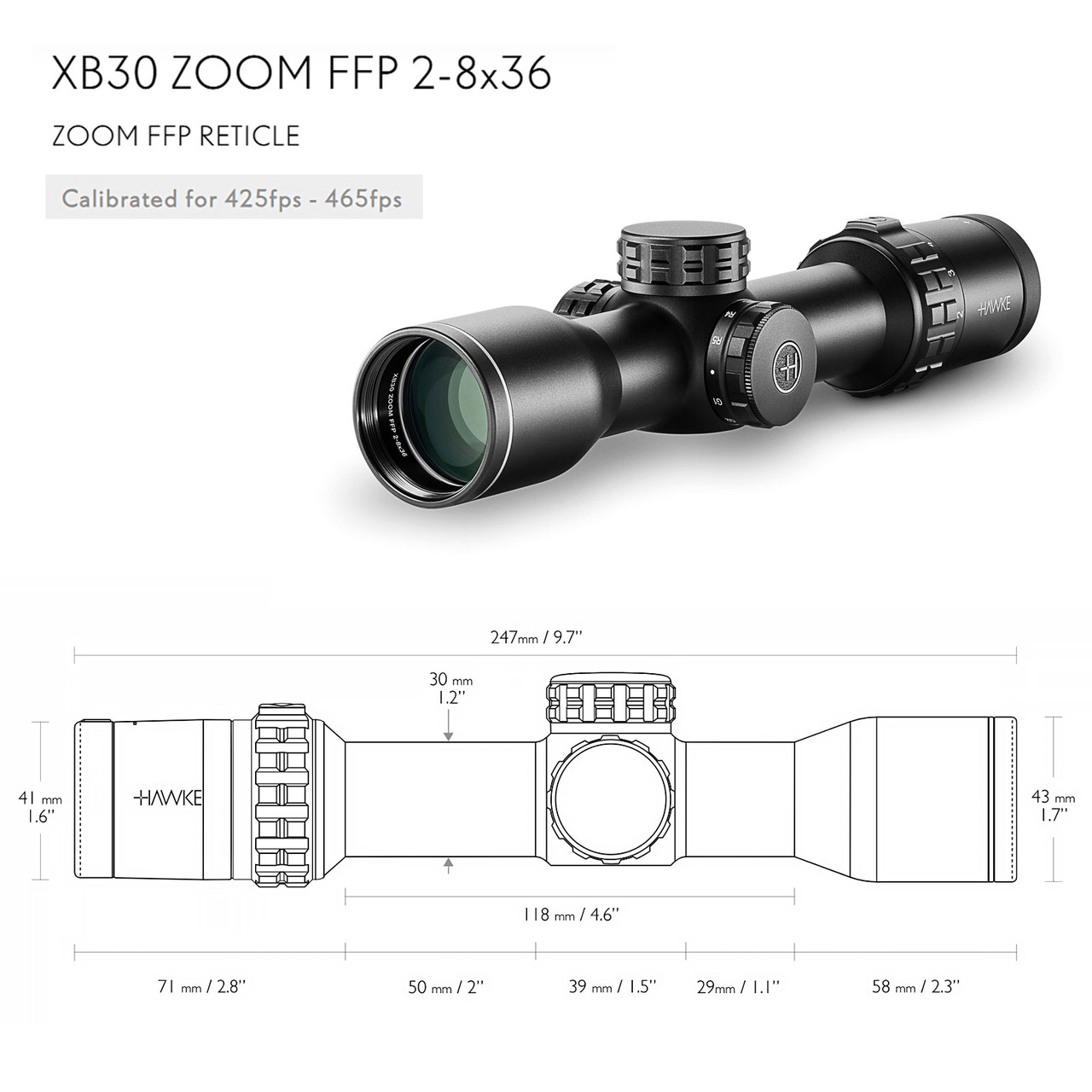 HAWKE XB30 Zoom FFP 2-8x36 465fps Crossbow Scope 12321