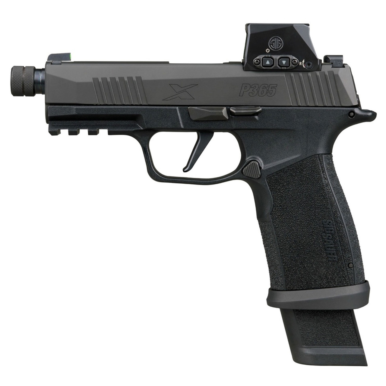 Sig Sauer P365 XMACRO TacOps 9mm pistol with threaded barrel and red dot