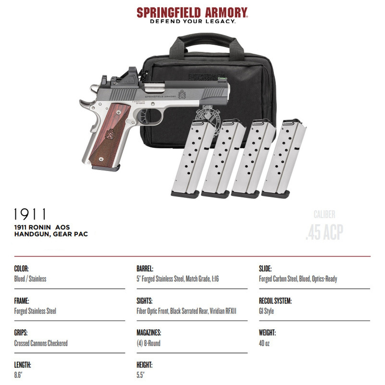 SPRINGFIELD ARMORY 1911 Ronin Pistol PX9120LAOS-PAC