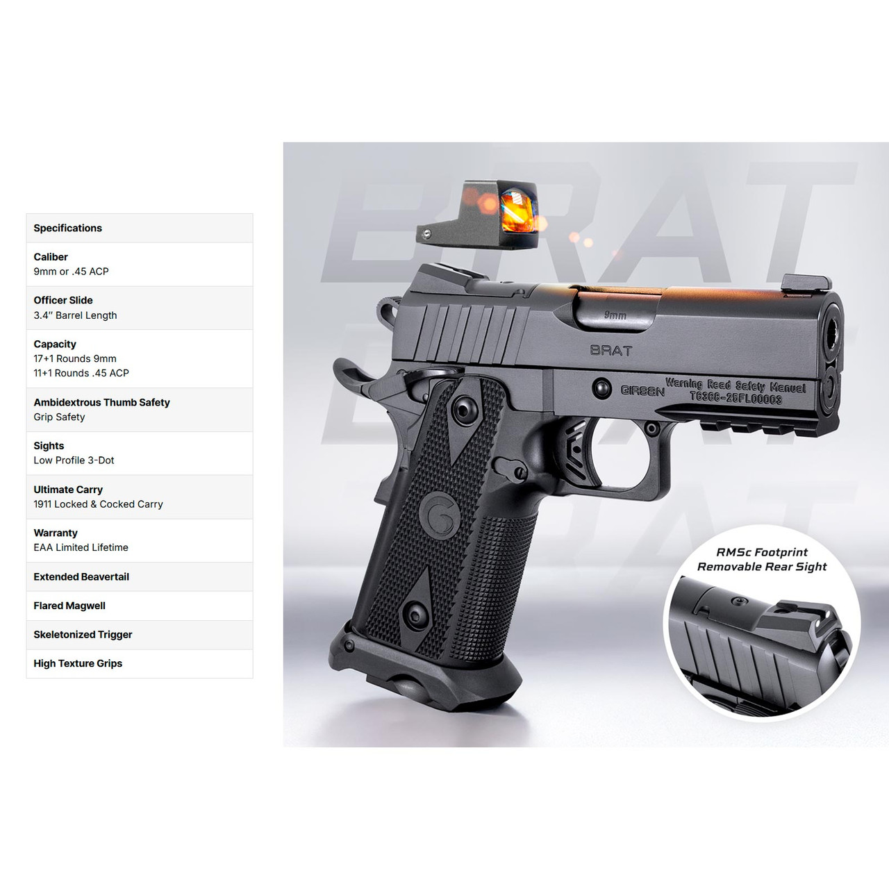 GIRSAN Witness2311 Brat Optic Ready 9mm Pistol 395037