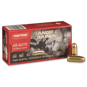 NORMA USA Range & Training .45 Auto 230Gr FMJ 50rd Box Ammo (804504217)