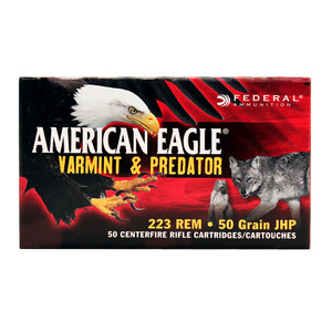 FEDERAL American Eagle Varmint & Predator 223 Rem. 50 Grain JHP Ammo, 50 Round Box (AE22350VP)