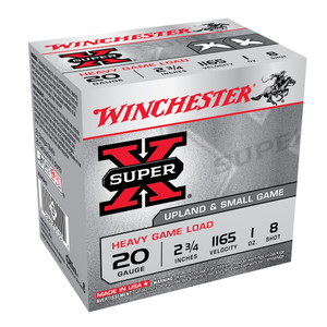 WINCHESTER Super-X 20Ga 1oz 2.75in #8 Lead Shot 25rd Box Shotshell (XU20H8)