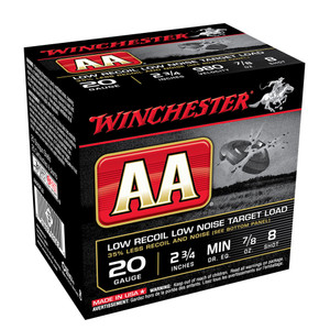 WINCHESTER AA 20Ga 7/8oz 2.75in #8 Lead Shot 25rd Box Shotshells (AA20FL8)