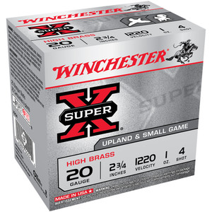 WINCHESTER Super-X 20Ga 2.75in #4 1oz 25rd Box Shotgun Shells (X204)