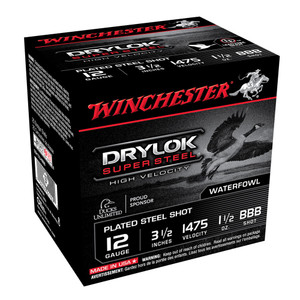 WINCHESTER DryLok Super Steel 12Ga 1-1/2oz 3.5in BBB 25rd Box Shotshells  (SSH12LHBB)