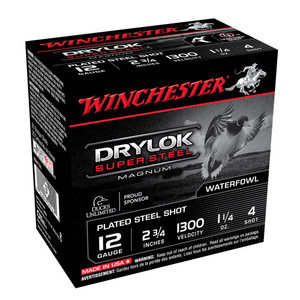 WINCHESTER DryLok Super Steel 12Ga 1-1/4oz 2.75in #4 25rd Box Shotshells (XSM124)