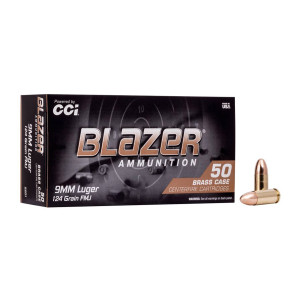 CCI Blazer Brass 9mm 124Gr FMJ 50rd Box Ammo (5201)