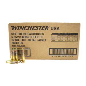 WINCHESTER M855 5.56x45mm NATO 62Gr FMJ 1000rd Case Rifle Ammo (WM8551000)