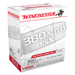 WINCHESTER USA 380 Auto 95Gr FMJ 200rd Handgun Ammo (USA380W)