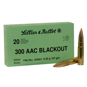 SELLIER & BELLOT 300 Blackout 147 Grain FMJ Ammo 20 Round Box (SB300BLKB)