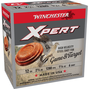 WINCHESTER Xpert Hi-Velocity Steel 12 GA 2.75in 1-1/8oz #6 25rd Box Shotshell Ammo (WE12GTH6)