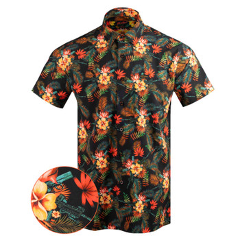 RETRO RIFLE Men's Tropics Orange/Black Button Down Shirt (65675291)