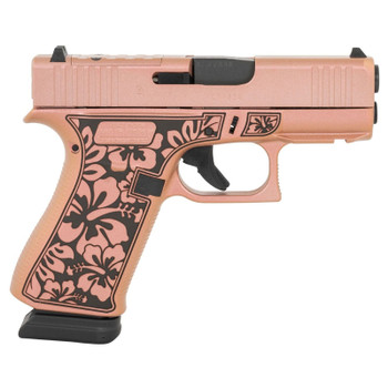 GLOCK G43X 9mm Luger 3.41in 2x 15rd Mags Pink Flowers Engraved Frame Striker-Fired Pistol (UX4350204R15NORHCHIM)