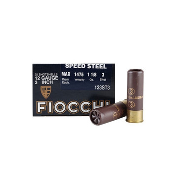 FIOCCHI Speed Steel 12 Gauge 3in #3 Ammo, 25 Round Box (123ST3)