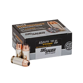 SIG SAUER Elite Performance 45 ACP 185 Grain V-Crown JHP Ammo 20 Round Box (E45AP0-20)