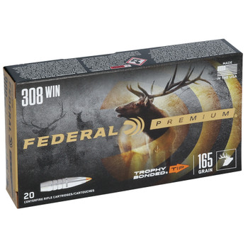 FEDERAL Premium 308 Win 165 Gr Trophy Bonded Tip Ammo, 20 Rd/Box (P308TT2)