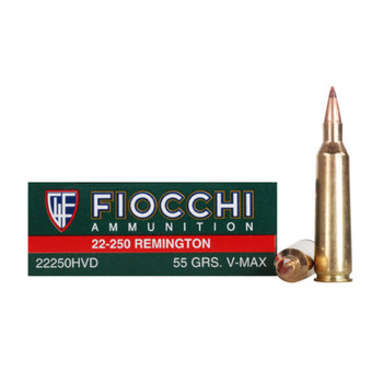 FIOCCHI 222-50 Rem. 55 Grain V MAX Ammo, 20 Round Box (22250HVD)