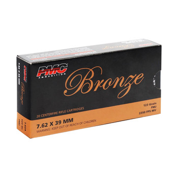 PMC Bronze 7.62x39mm 123 Grain FMJ Ammo, 20 Round Box (7.62A)