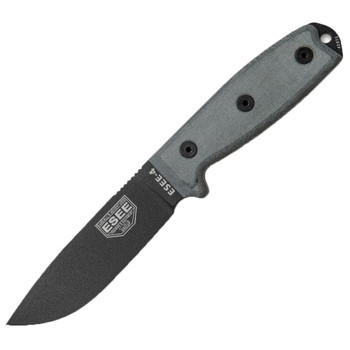 ESEE KNIVES ESEE-4 Plain Edge 4.5in Black Blade Knife with Black Sheath (ESEE-4P-B)