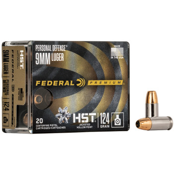 FEDERAL Premium Personal Defense 9mm 124 Grain HST Ammo, 20 Round Box (P9HST1S)