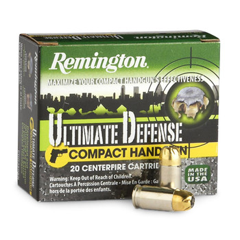 REMINGTON Ultimate Defense 9mm 124gr Brass Jacketed Hollow Point 20rd Box Handgun Ammo (28935)