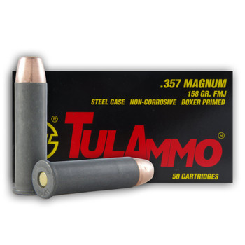 TULAMMO Steel Cased 357 Mag 158 Grain FMJ Ammo, 50 Round Box (TA357158)