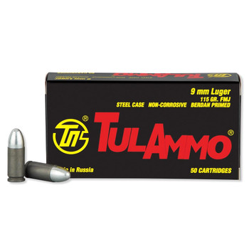 TULAMMO Steel Cased 9mm 115 Grain FMJ Ammo, 50 Round Box (TA919150)