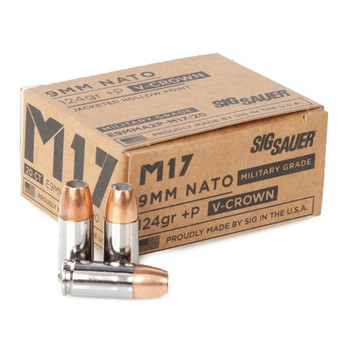 SIG SAUER Elite V-Crown M17 9mm +P 124Gr JHP 20/Box Ammo (E9MMA2P-M17-20)