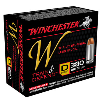 WINCHESTER W Train and Defend D 380 Auto 95Gr JHP 20/200 Handgun Ammo (W380D)