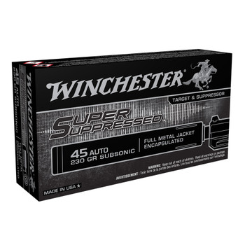 WINCHESTER Super Suppressed .45 ACP 230Gr FMJ 50rd Box Ammo (SUP45)