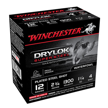 WINCHESTER DryLok Super Steel 12Ga 1-1/4oz 2.75in #4 25rd Box Shotshells (XSM124)