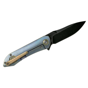 BESTECH KNIVES Emperor 3.74in Black Stonewash Blade Blue Titanium Folding Knife (BT1703C)