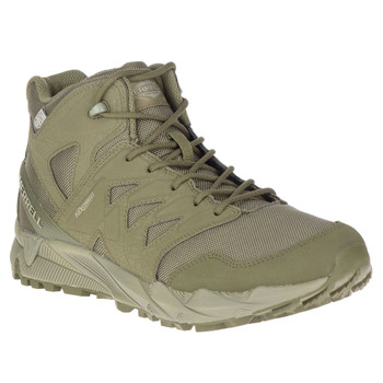 MERRELL Mens Agility Peak Mid Tactical Waterproof Dark Olive Shoe (J21105)